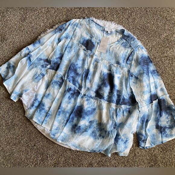 New Directions Top New Flowy Lightweight Blue White Tie Dye Womens Plus Size 3X - Picture 1 of 6